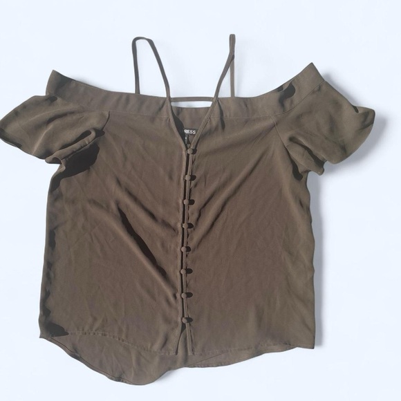 Express Women's Taupe Off-Shoulder Blouse - Picture 1 of 3